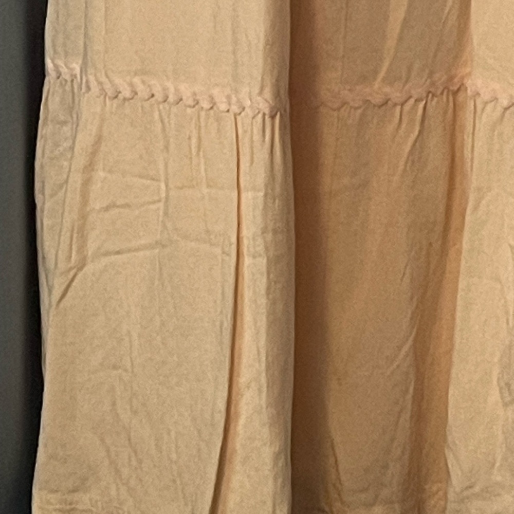 LC Lauren Conrad Tiered Pinafore Dress Cream Lt Pink Ruffle Strap Sundress L NEW - Picture 4 of 5